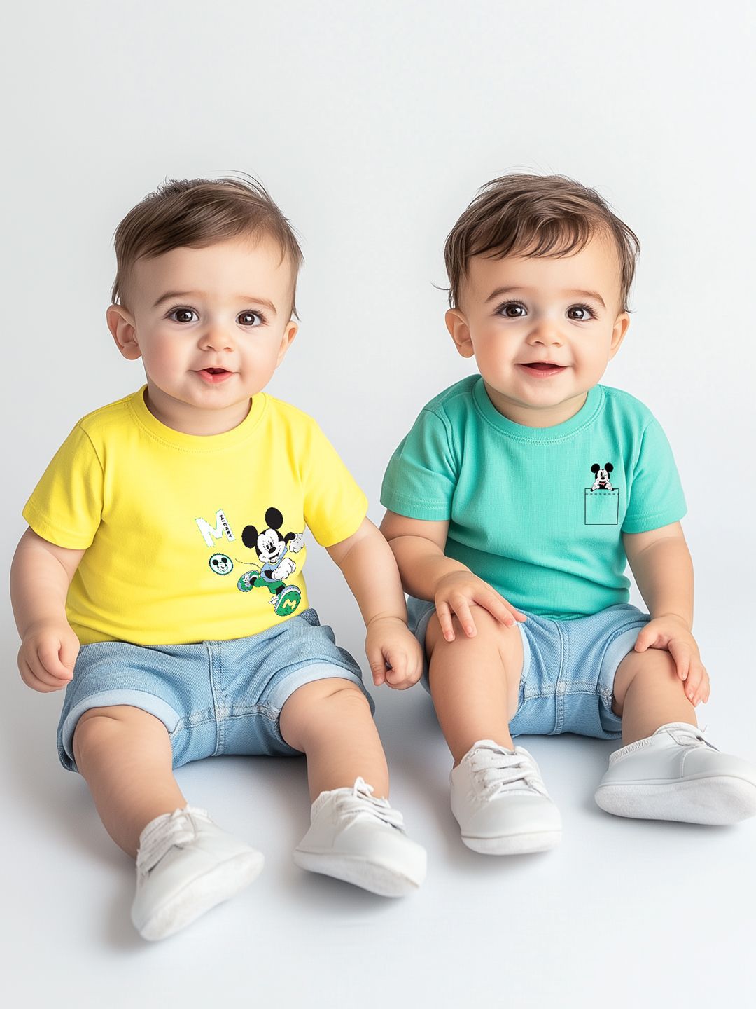 Nauti Nati Disney Boys Pack of 2 Mickey Mouse Printed Antimicrobial Jersey Cotton T-Shirts