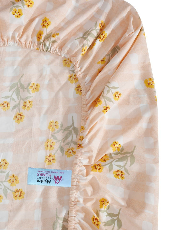 Myntra Elegant Homes White & Yellow Floral 300 TC Cadar Tempat Tidur Single dengan 1 Sarung Bantal