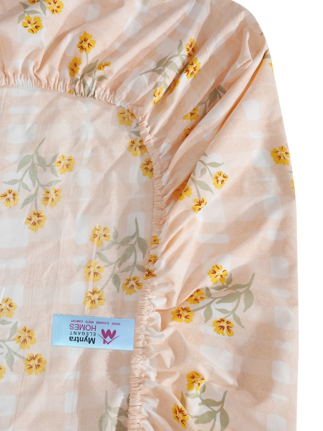 Myntra Elegant Homes White & Yellow Floral 300 TC Cadar Tempat Tidur Single dengan 1 Sarung Bantal