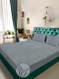 KLOTTHE Grey Floral Embosed Printed Fitted 400TC Super King Bedsheet & 2 Pillow Cover