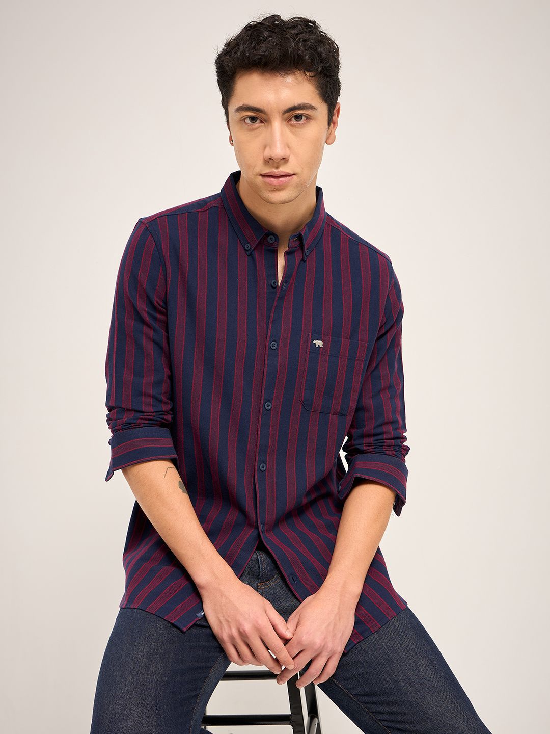 THE BEAR HOUSE Men Slim Fit Striped Casual Shirt