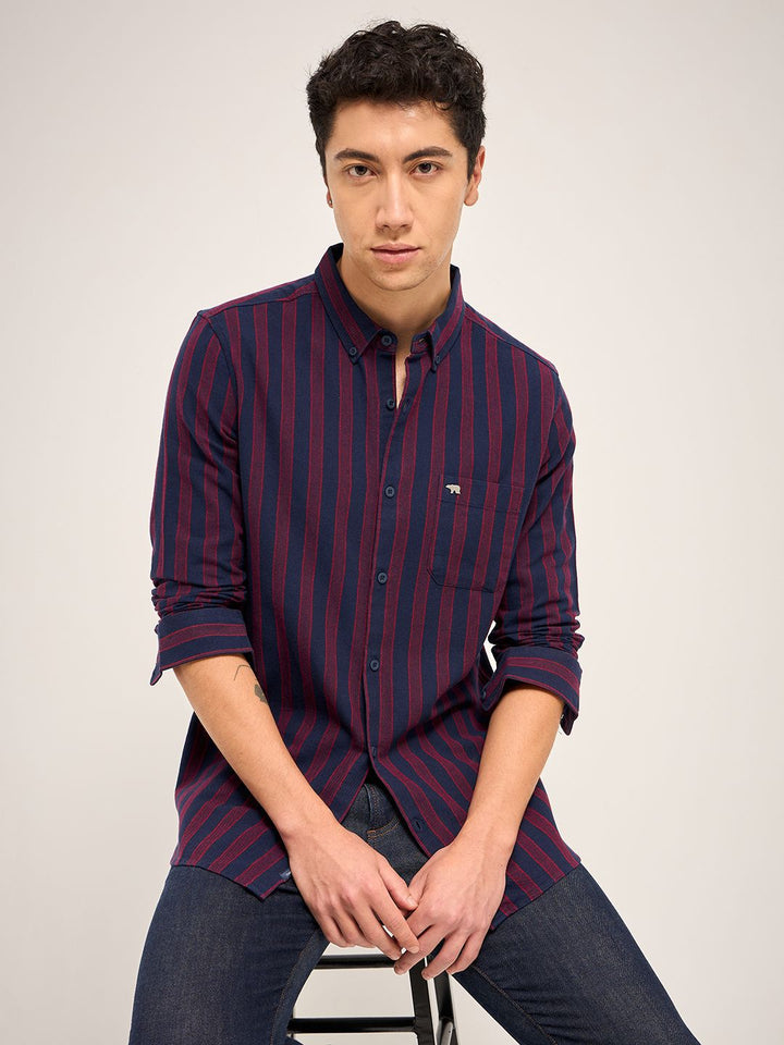 THE BEAR HOUSE Men Slim Fit Striped Casual Shirt