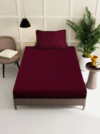 Myntra Elegant Homes Maroon Woolen 300 TC Single Bedsheet with 1 Pillow Covers- 225X150 cm