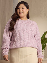 Berrylush Curve Women Cable Knit Long Sleeves Pullover