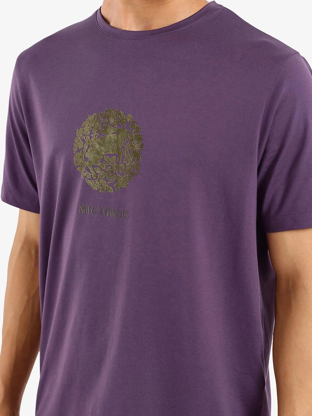 RARE RABBIT Men Typography Printed Round Neck Cotton T-shirt
