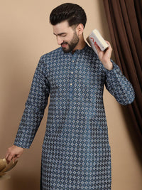 Kurta Kolar Mandarin Bercetak Anouk Teal Biru Geometrik