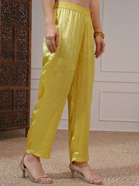 Vishudh Women Lime Embroidered Straight Kurta with Regular Pants and Organza Dupatta