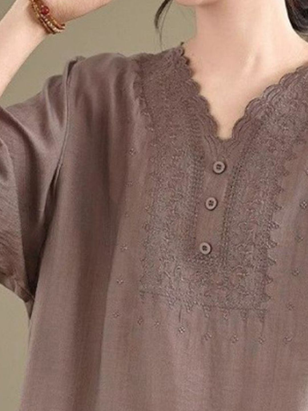 DressBerry Women V-Neck Puff Sleeves Cotton Top