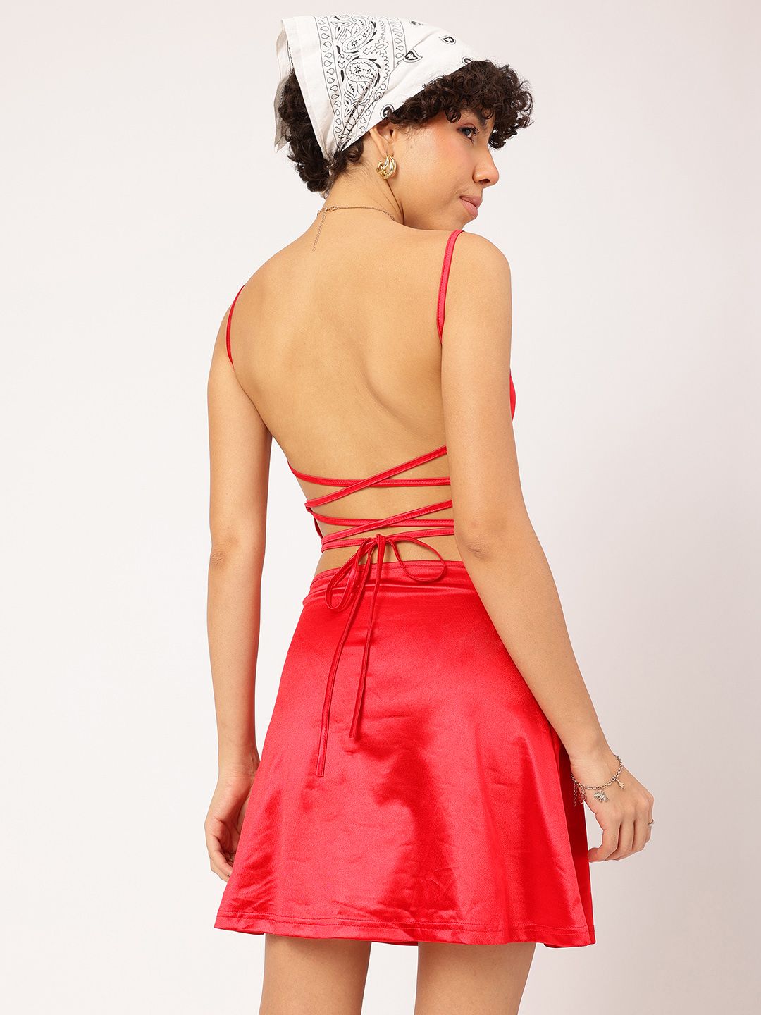 DressBerry Satin Siren Lace Up Detail Backless Mini Dress