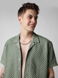 VASTRADO Men Classic Oversized Fit Cuban Collar Textured Casual Shirt