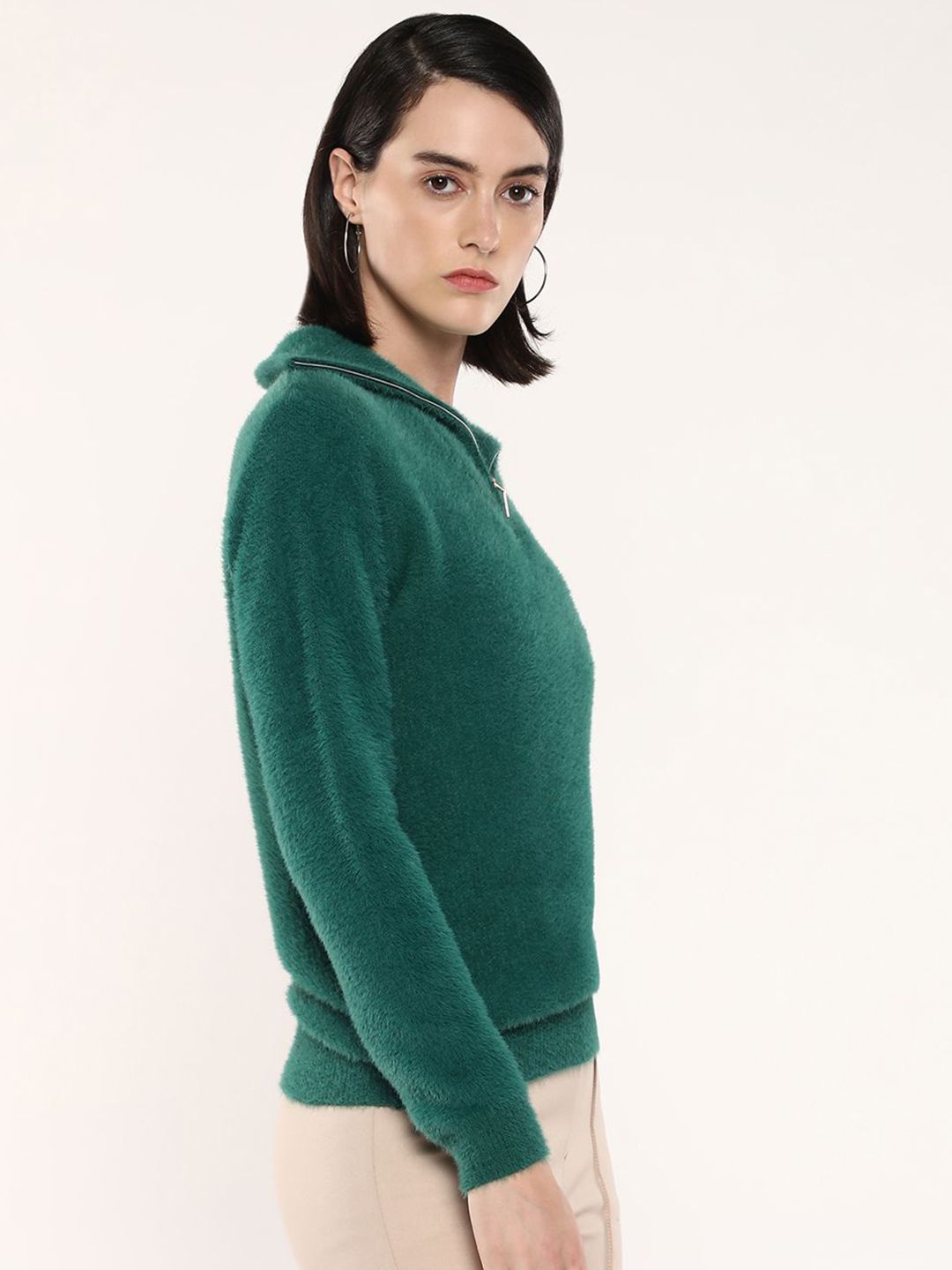 RAREISM Women Solid Mock Collar Pullover