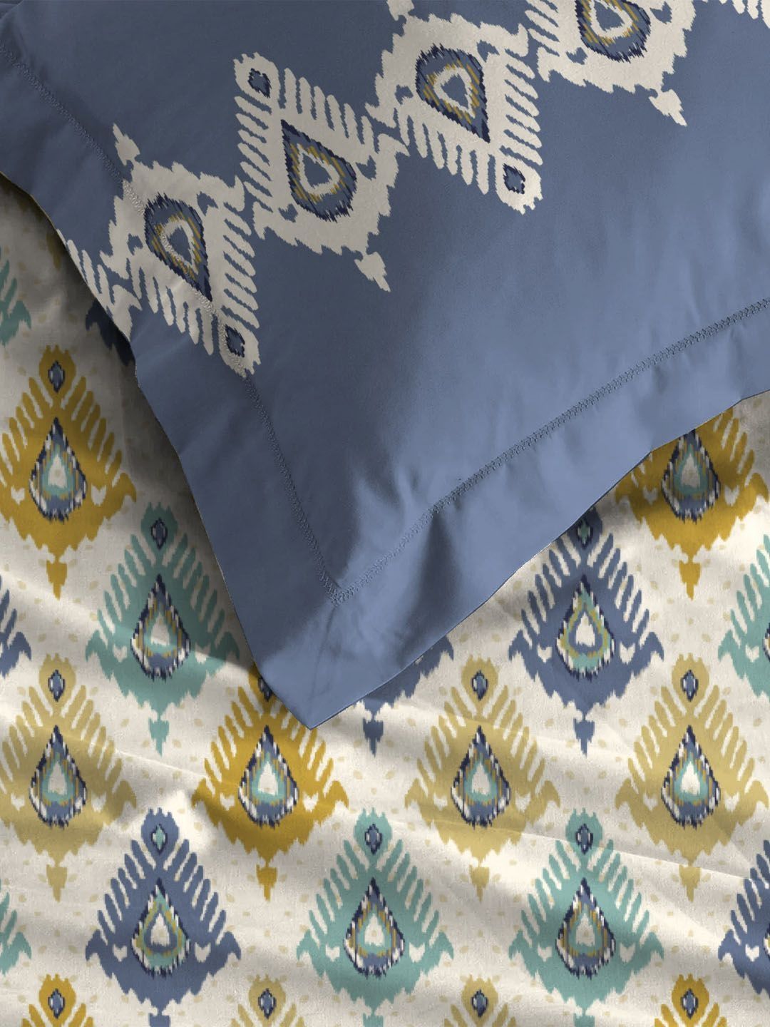 TRIDENT Beacon Yellow Dusk & Dawn Flat 144TC Queen Cotton Bedsheet Set