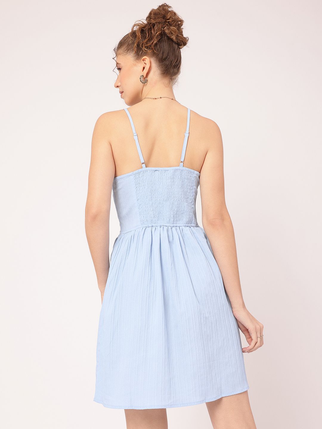 DressBerry Urban Flair Strappy Smocked Self-Striped A-line Dress
