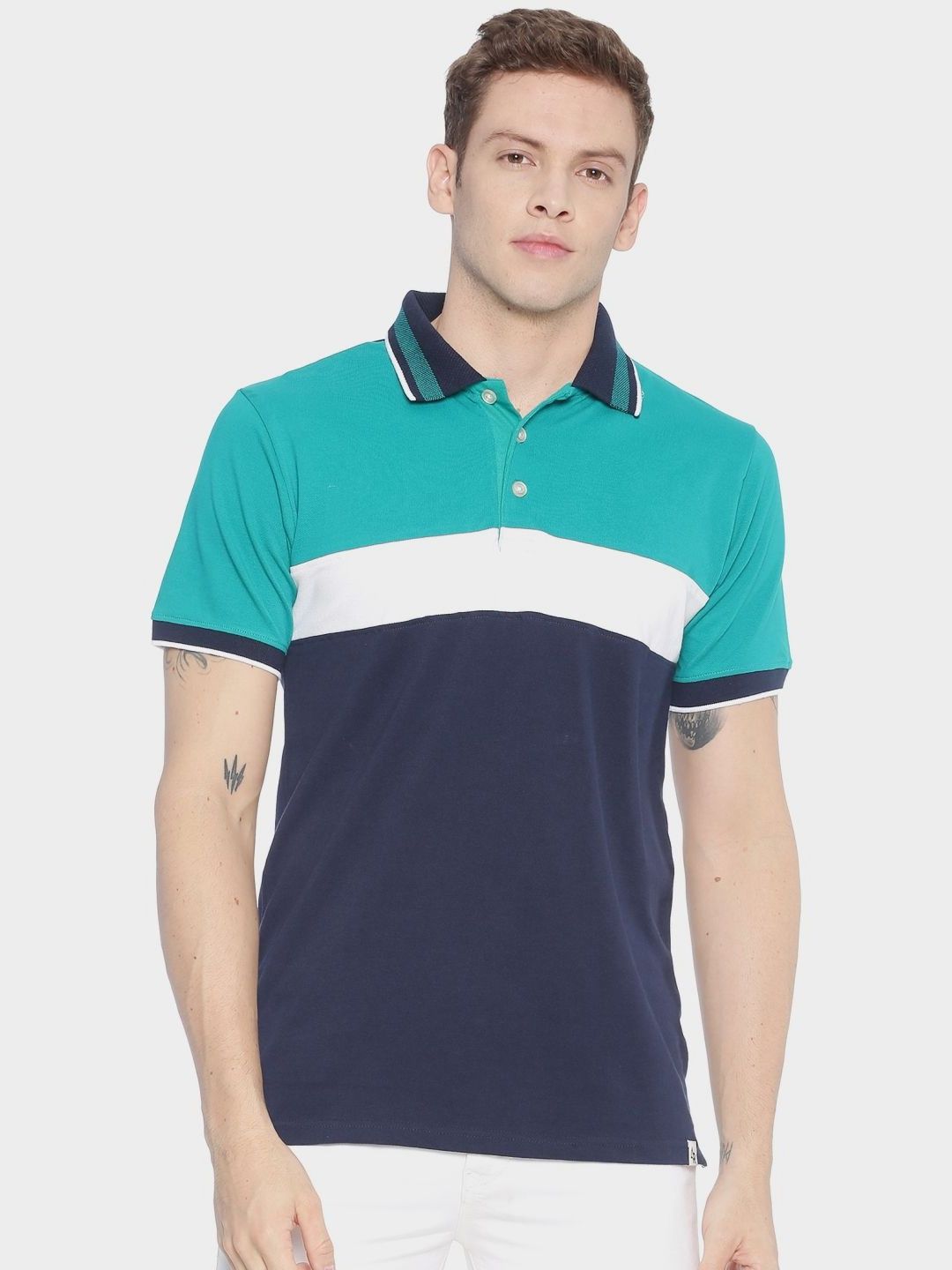 ADRO Men Colourblocked Polo Collar T-shirt