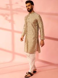Anouk Ethnic Motifs Woven Design Band Collar Cotton Silk Straight Kurta