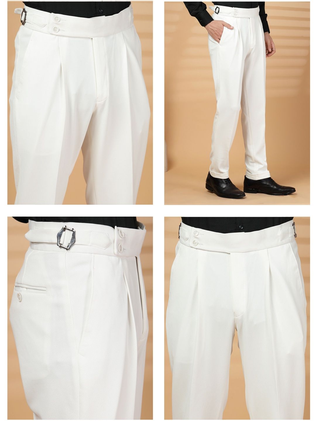 KLOTTHE Men White Lycra Formal Formal Trousers