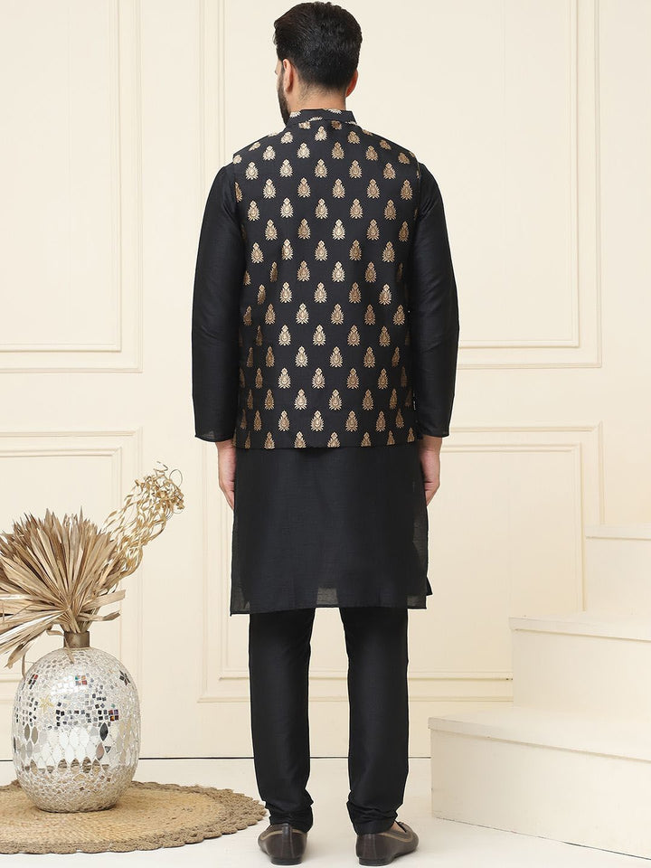 SOJANYA Mandarin Collar Silk Cotton Straight Kurta with Churidar & Nehru jacket