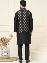 SOJANYA Mandarin Collar Silk Cotton Straight Kurta with Churidar & Nehru jacket
