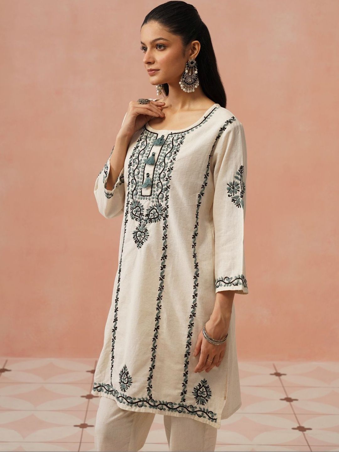 House of Chikankari Women Ethnic Motifs Embroidered Thread Work Kurta