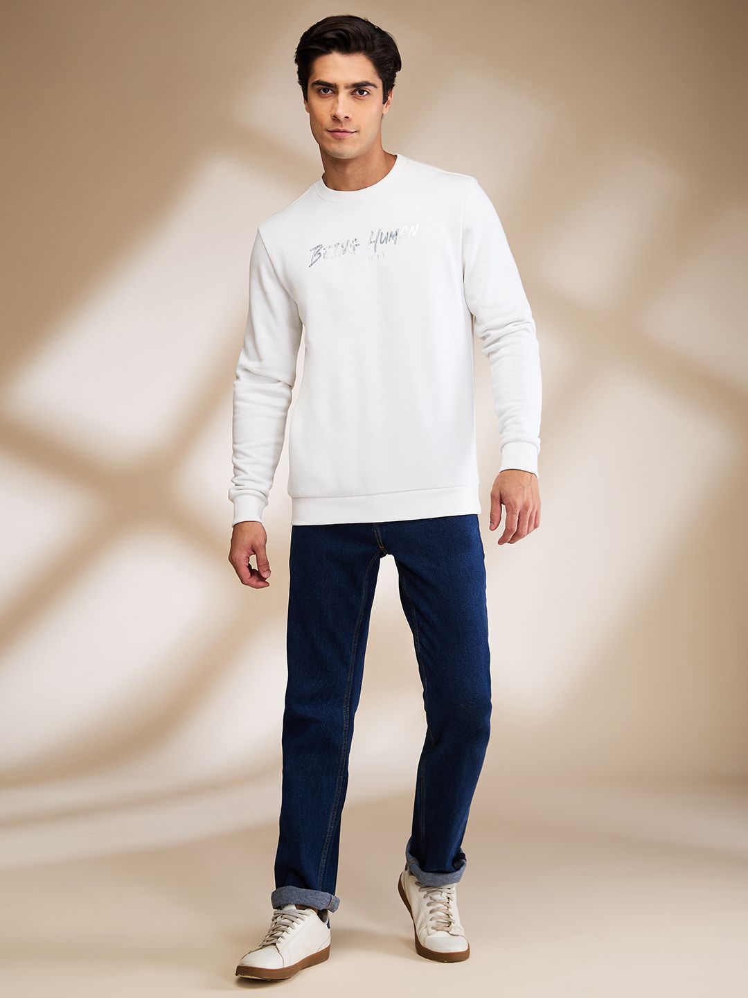Being Human Men Brand Logo Printed Round Neck Cotton Pullover Sweatshirt