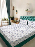 KLOTTHE White & Blue Floral 300 TC Set Cadar Double Dipasang Raja-2.50mx2.25m