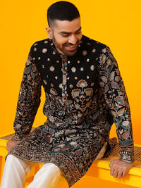 SOJANYA LUXE Kolar Mandarin Sulam Bunga Georgette Kurta Lurus Dengan Seluar