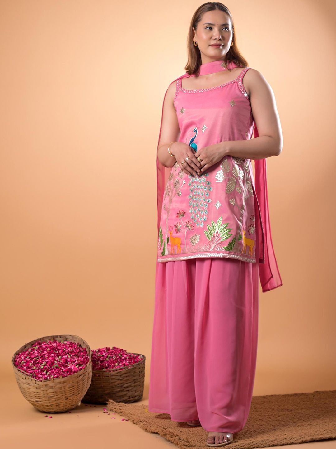 Mamicha Women Ethnic Motifs Regular Pure Cotton Kurti with Palazzos & Dupatta