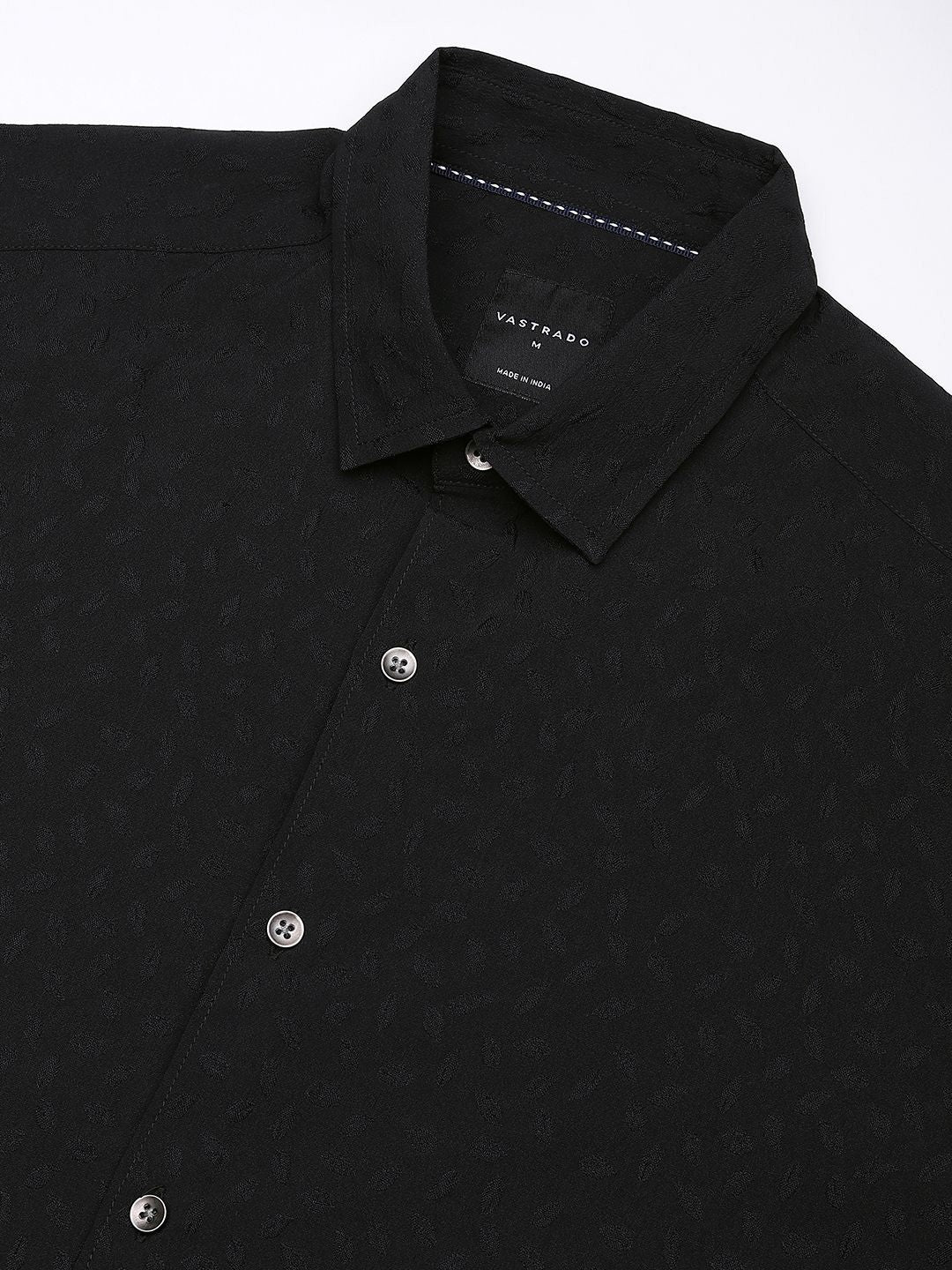 VASTRADO Men Classic Spread Collar Textured Solid Slim Fit Casual Shirt