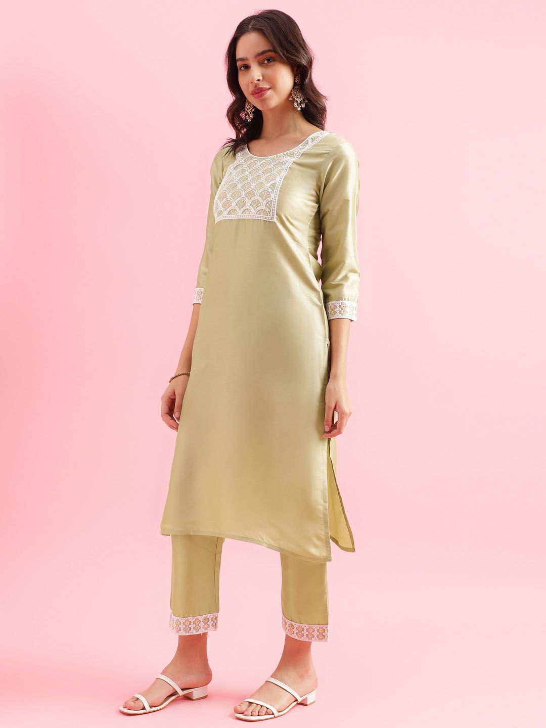 KALINI Women Floral Embroidered Regular Sequinned Kurta with Trousers & Dupatta