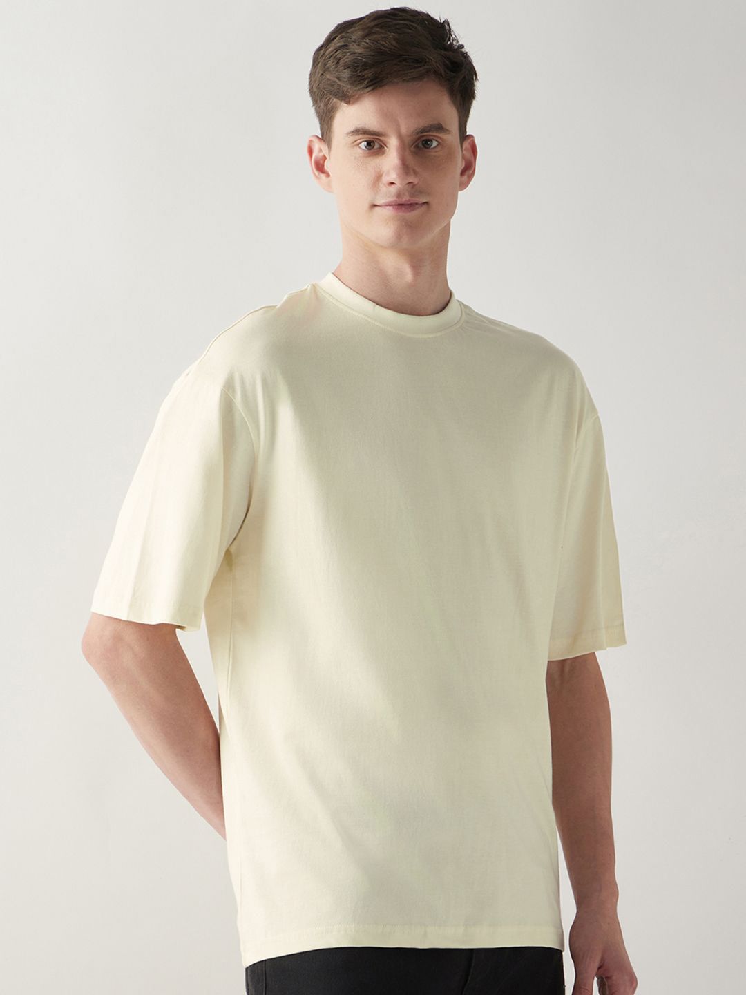 Bewakoof Men Cotton White Solid Oversize T-Shirt