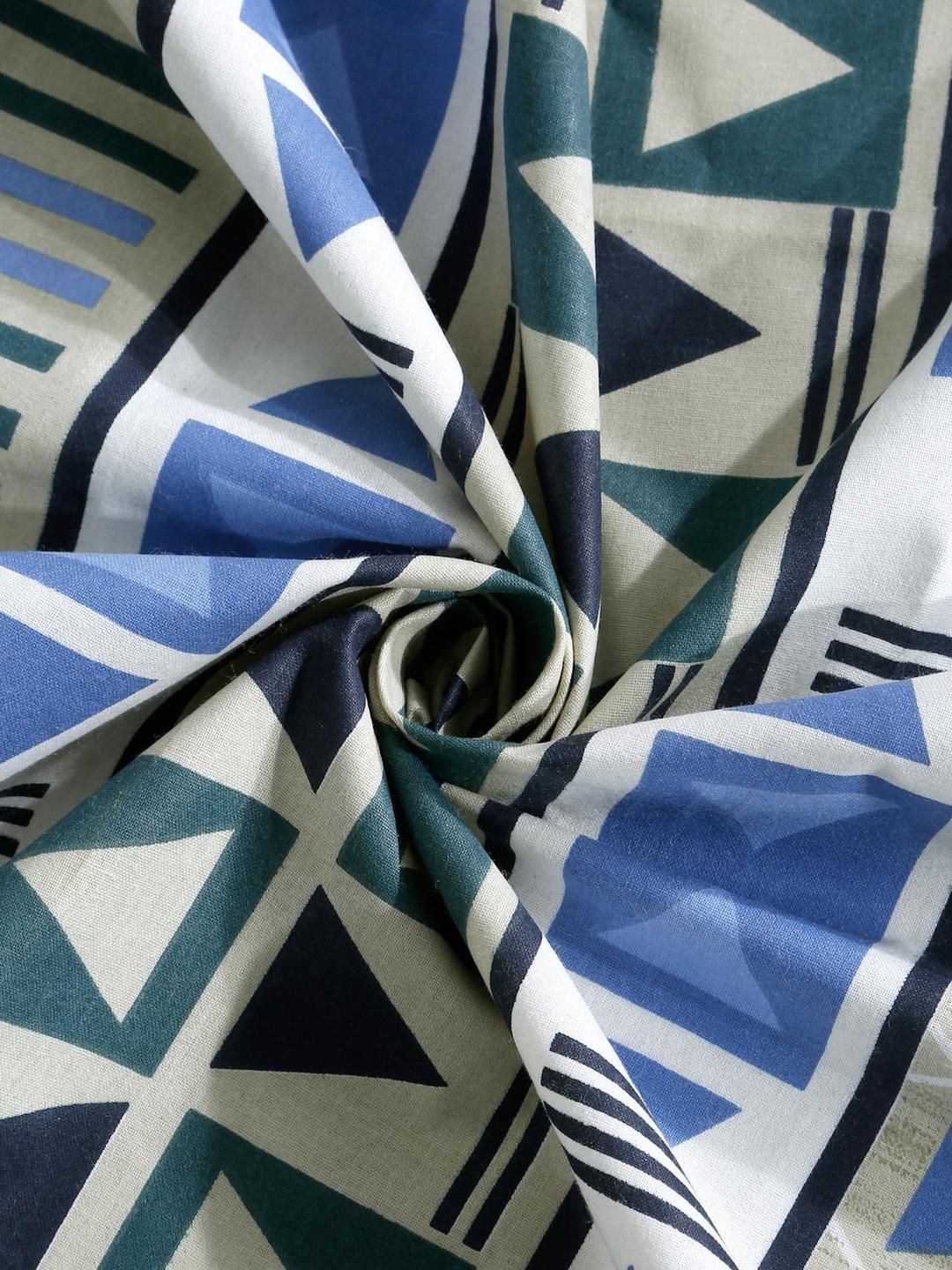 KLOTTHE Green Geometric Printed Dilengkapi 400 TC Kapas Cadar Super King & 2 Sarung Bantal