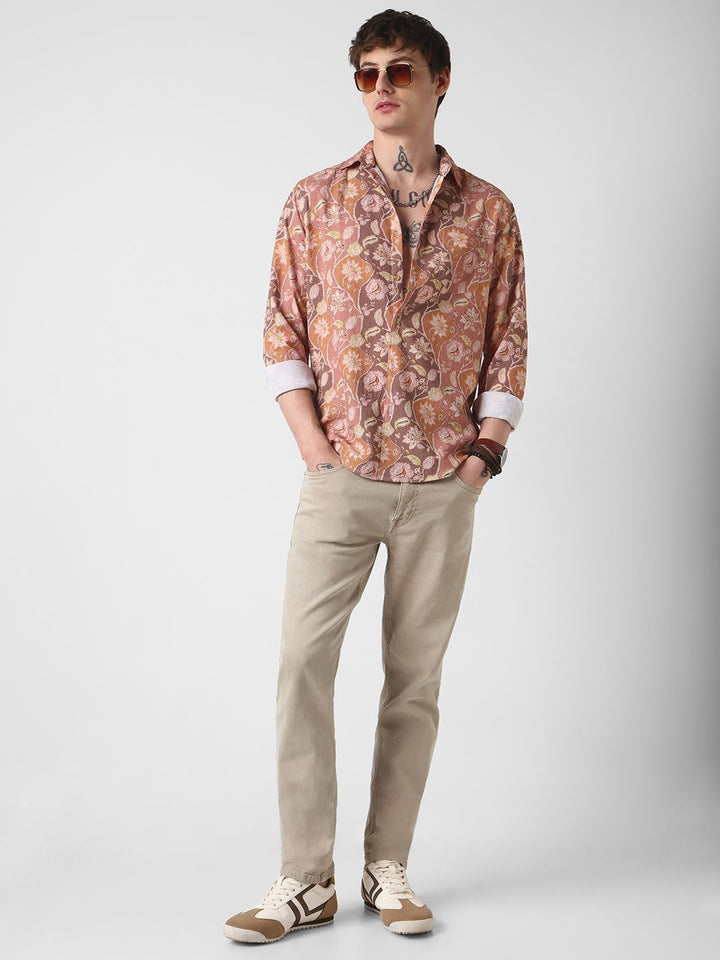 VASTRADO Men Classic Spread Collar Floral Printed Slim Fit Casual Shirt