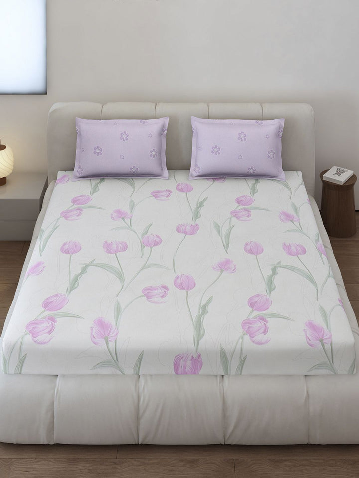 Monte Carlo Stanley Lavender & Pink Floral Dicetak 144TC King Bedsheet Set 1.85 m x 1.95 m