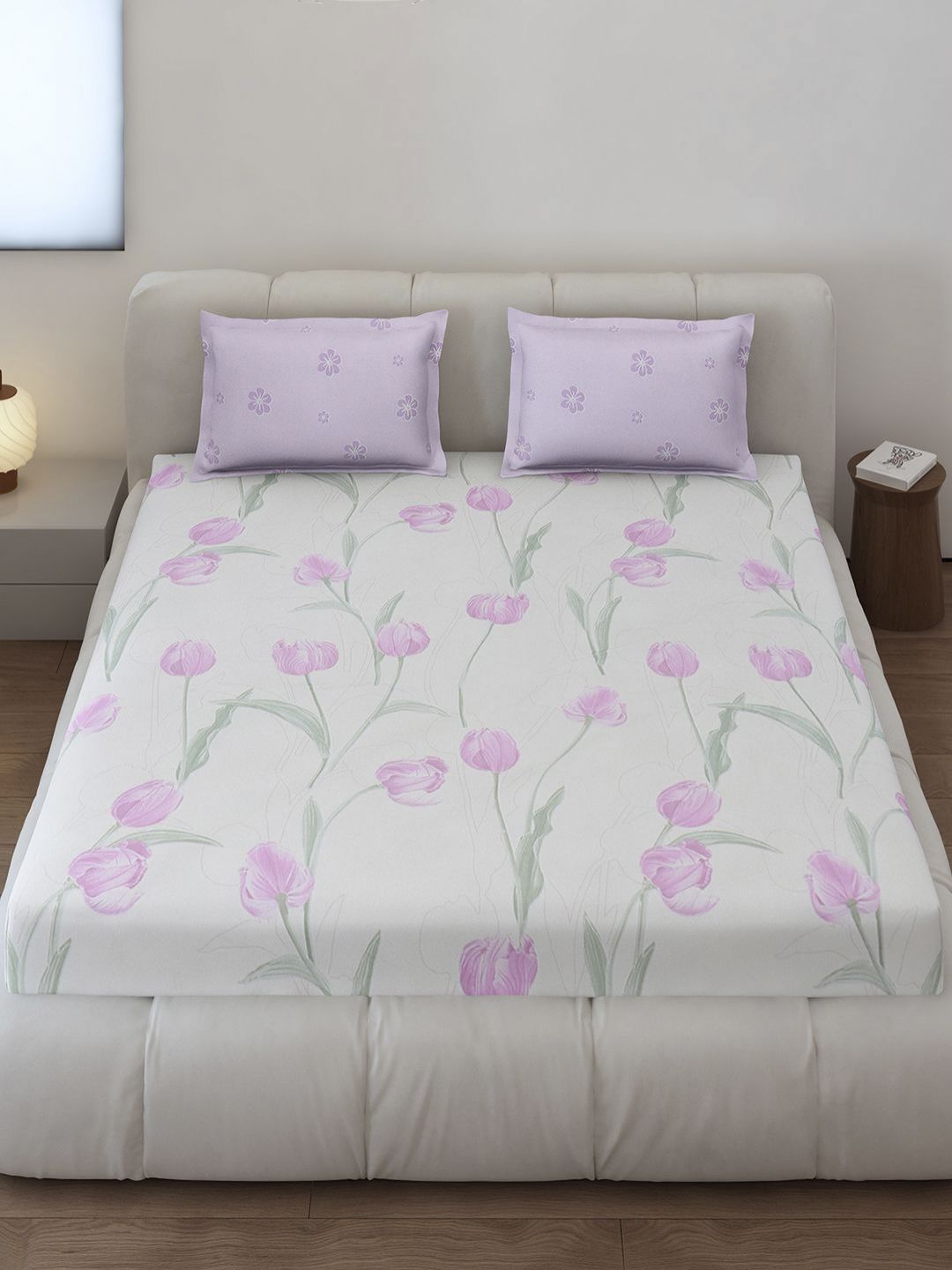 Monte Carlo Stanley Lavender & Pink Floral Dicetak 144TC King Bedsheet Set 1.85 m x 1.95 m