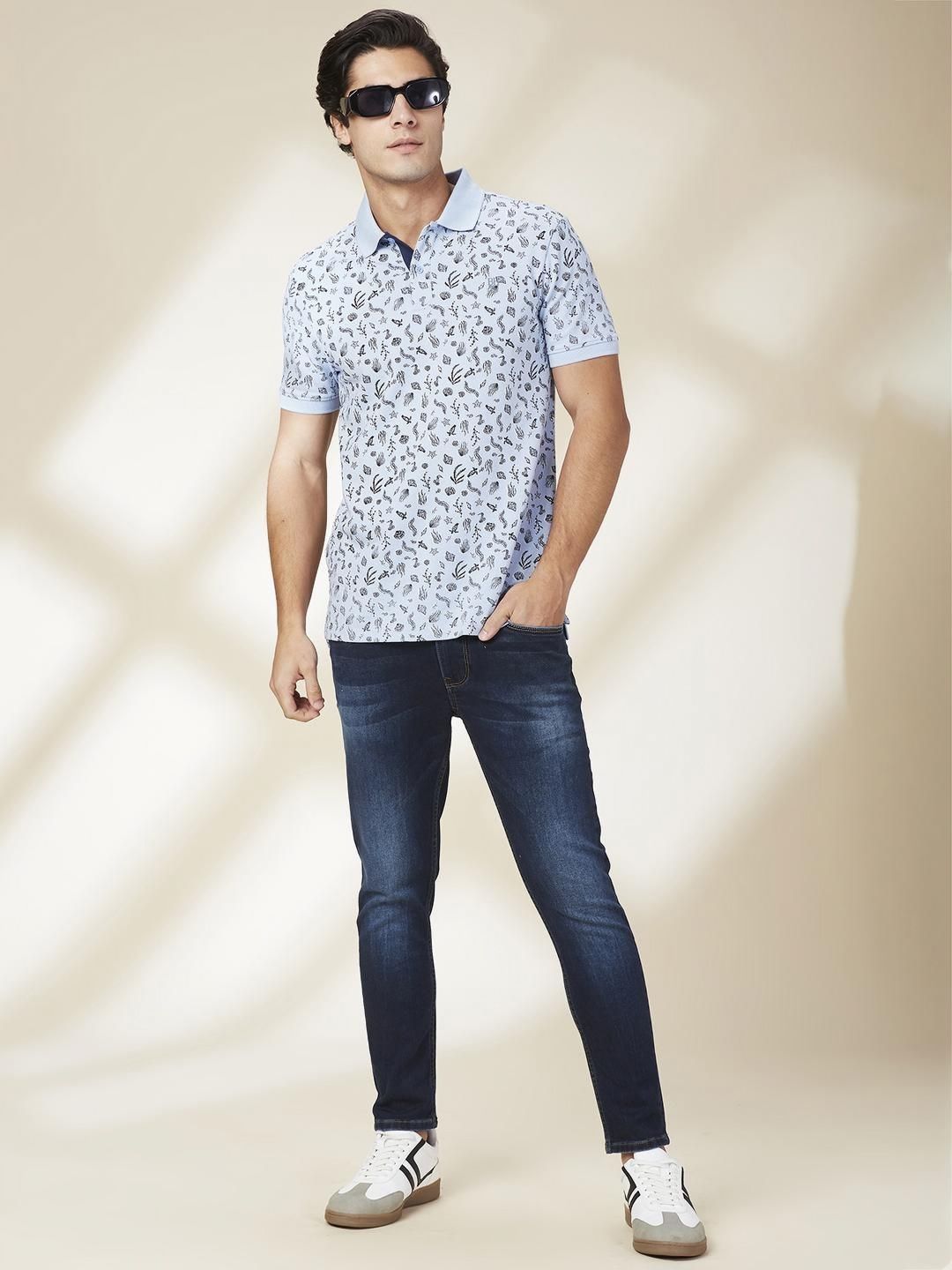 Being Human Men Conversational Printed Polo Collar Cotton Slim Fit T-shirt
