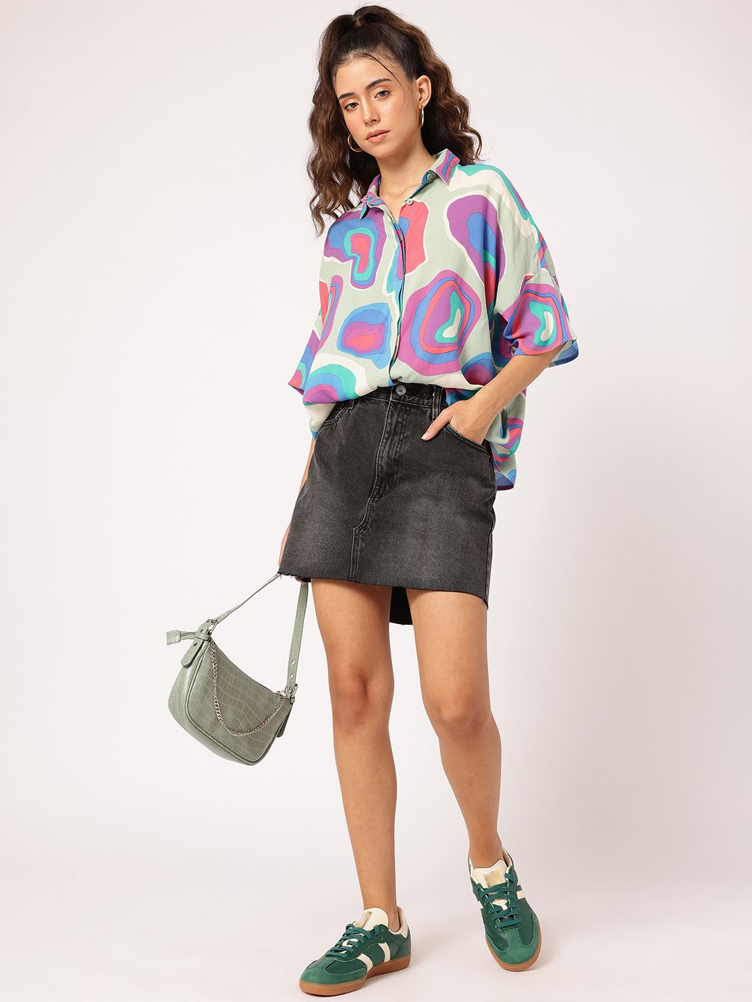 DressBerry Abstract Aura Printed Drop-Shoulder Relaxed Shirt