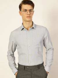 Thomas Scott Men Smart Spread Collar Pinstripes Striped Cotton Formal Shirt