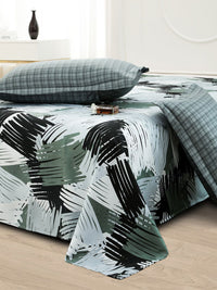 Story@home Green & White Abstract Printed 240 TC Satin Finish Queen Bedsheet Set
