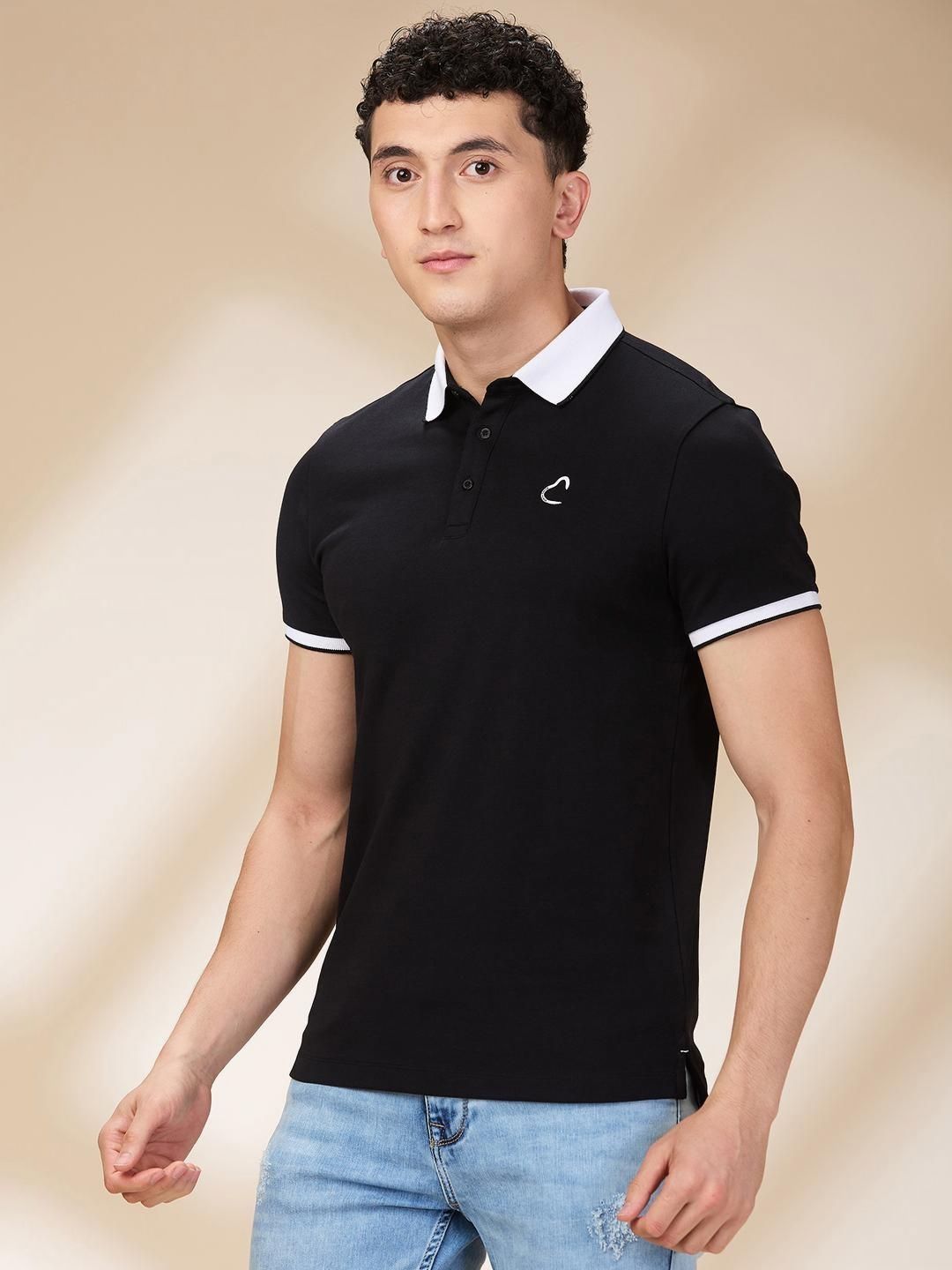 Being Human Men Solid Polo Collar Cotton Slim Fit T-shirt