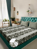 KLOTTHE Green Floral Printed Dilengkapi 400 TC Kapas Cadar King & 2 Sarung Bantal