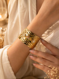PANASH Gold-Plated Artificial Stones Studded Cuff Bracelet