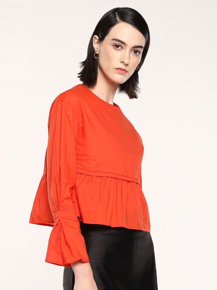 RAREISM Solid Round Neck Cotton Top