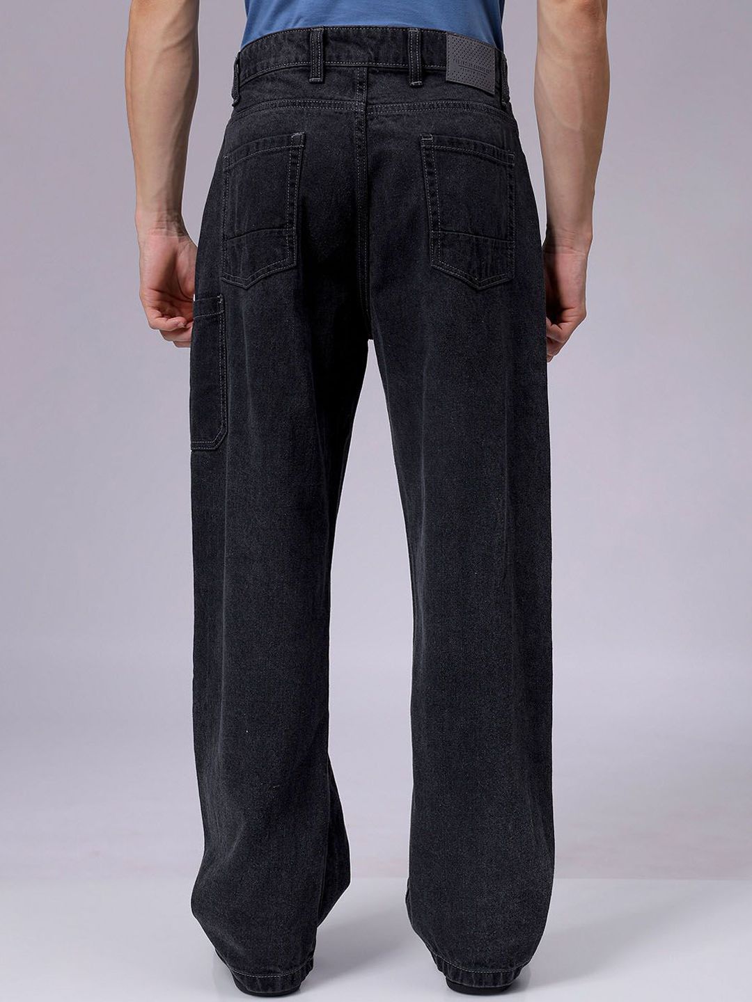 The Indian Garage Co Men Pure Cotton Baggy Fit Mid-Rise Cargo Jeans