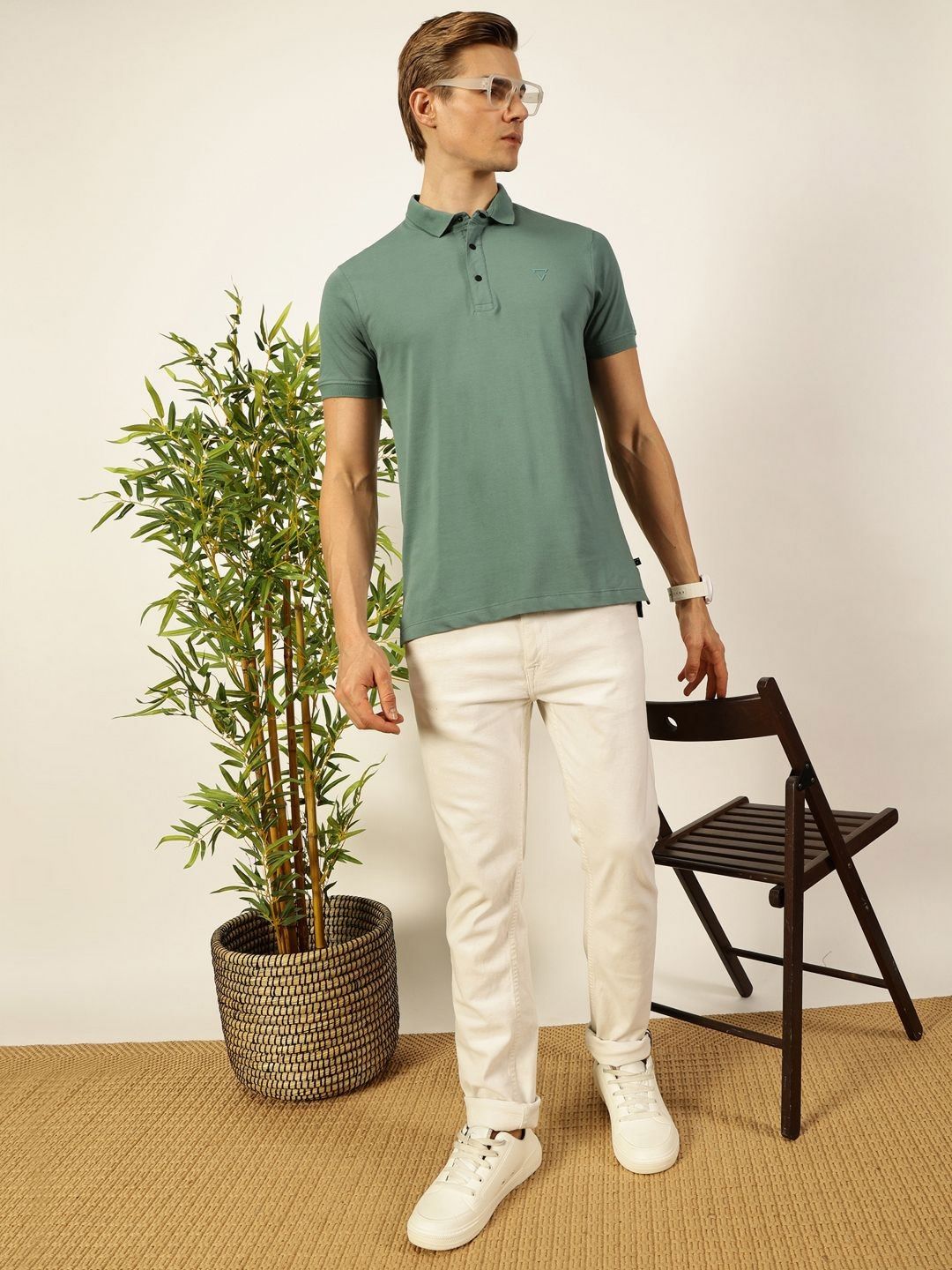 Thomas Scott Men Solid Polo Collar Pure Cotton T-shirt