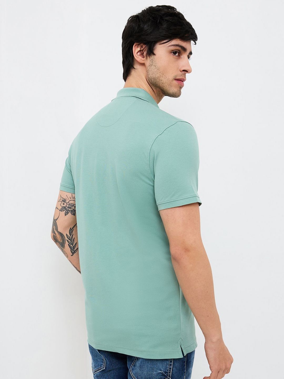 SPYKAR Men Graphic Printed Polo Collar Cotton Slim Fit T-shirt