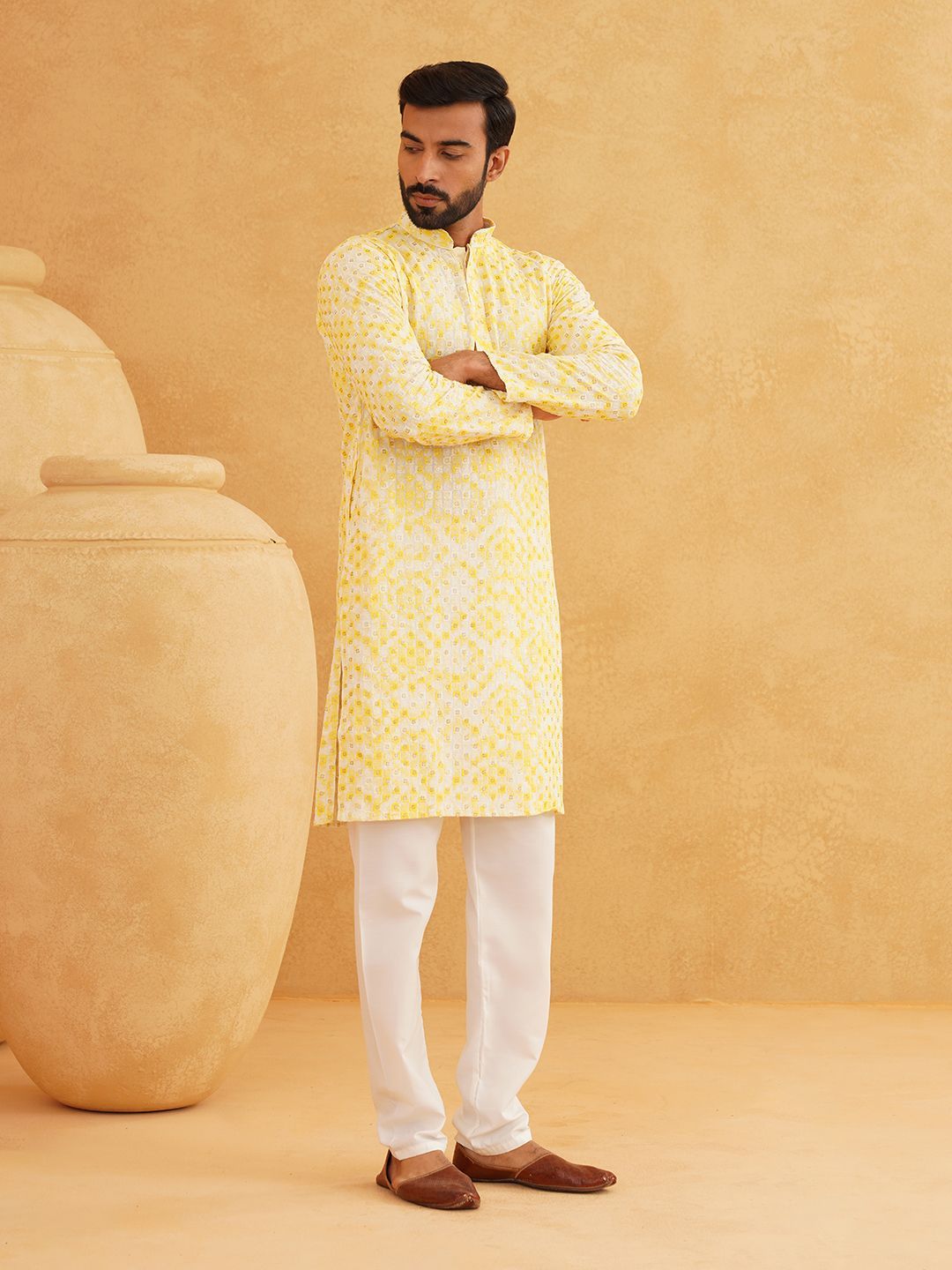 SOJANYA Geometric Embroidered Sequinned Pure Cotton Straight Kurta With Churidar