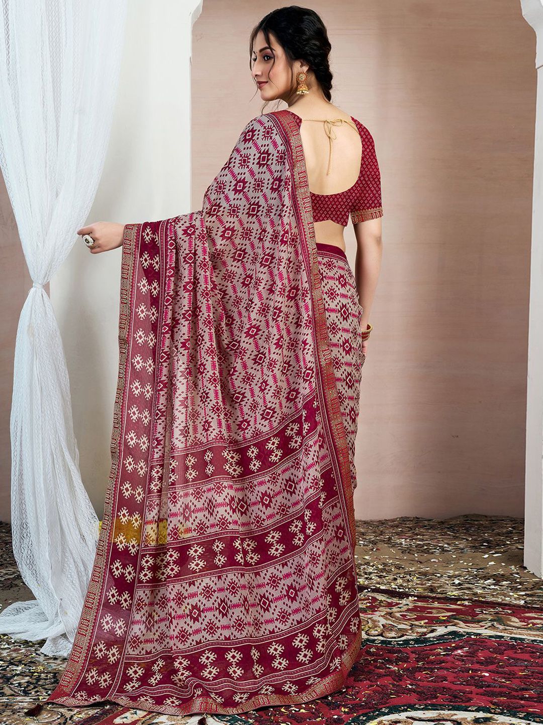 Kalini Zari Pure Chiffon Ikat Saree
