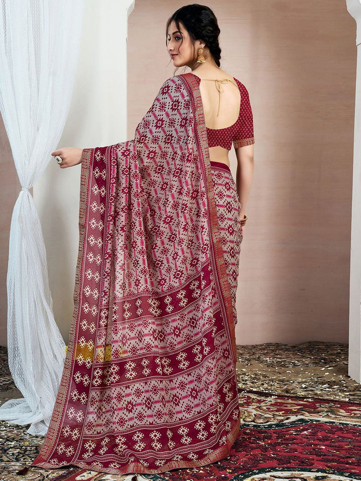 KALINI Zari Pure Chiffon Ikat Saree