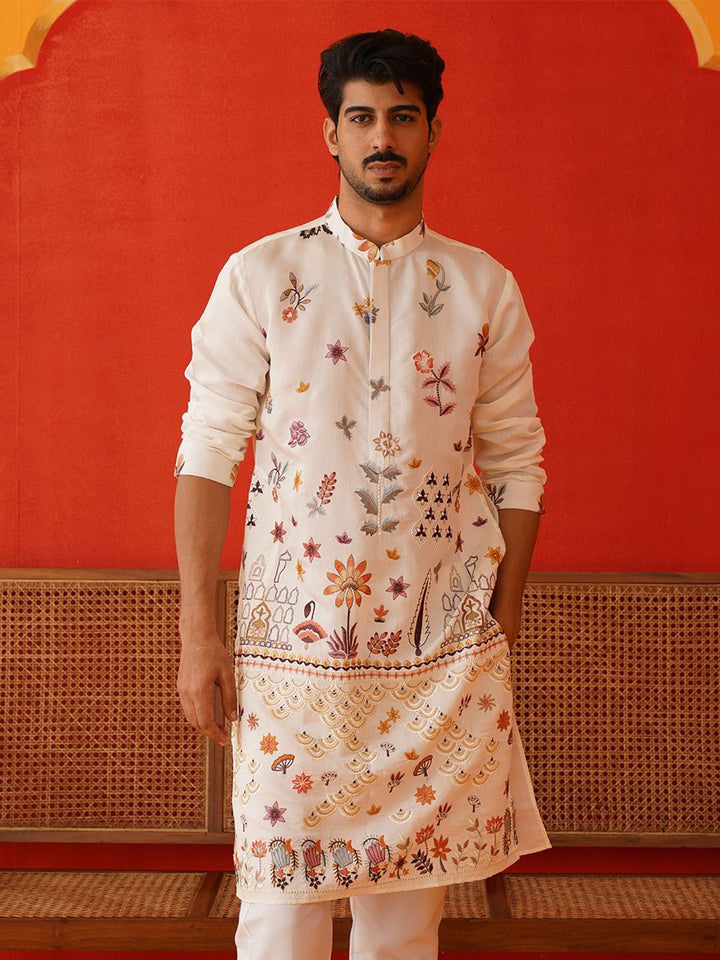 Jompers Floral bersulam Chikankari Straight Kurta