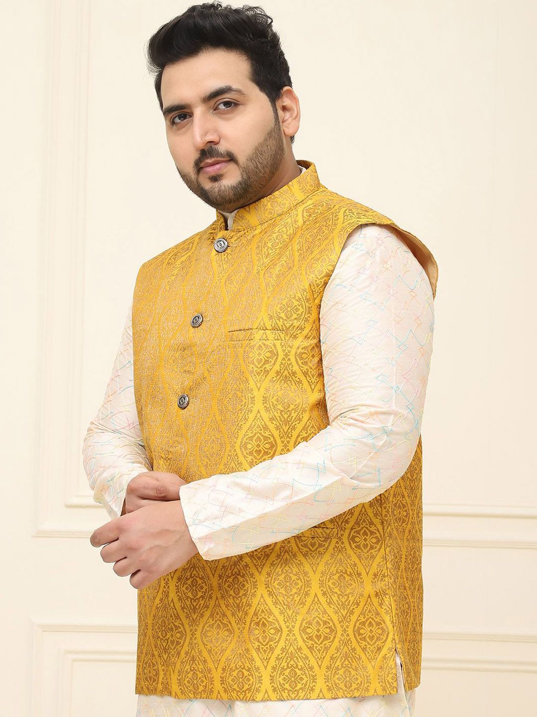 SOJANYA PLUS Men Plus Size Printed Mandarin Collar Nehru Jacket